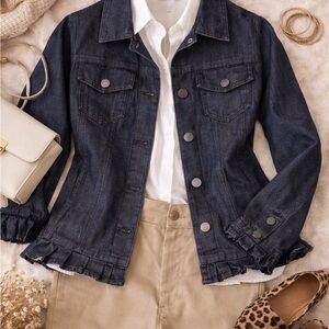 Chico's Dark Indigo Ruffle-Hem Denim Jacket